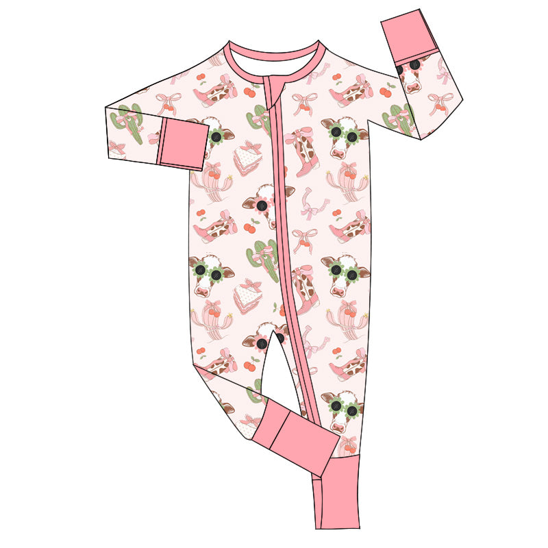 Pre-order LR1760 Baby girls pink cowgirl zipper romper ( Deadline September 3 )