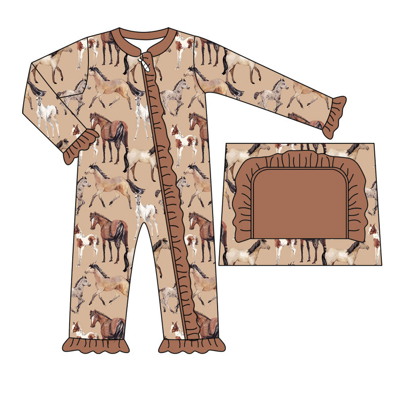 Pre-order LR1771 Baby girls horse zipper romper ( Deadline September 4 )