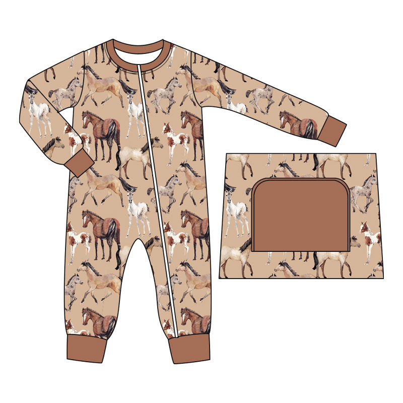 Pre-order LR1772 Baby boys horse zipper romper ( Deadline September 4 )