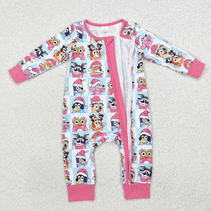LR1783 Baby girls Christmas dog zipper romper