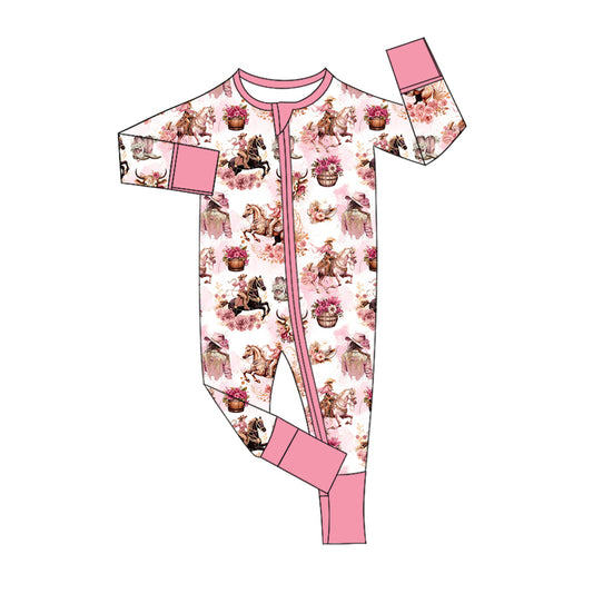 Pre-order LR1786 Baby girls cow zipper romper ( Deadline September 5 )