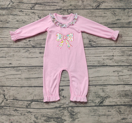 Pre-order LR1812 Baby girls pink bows zipper romper embroidery