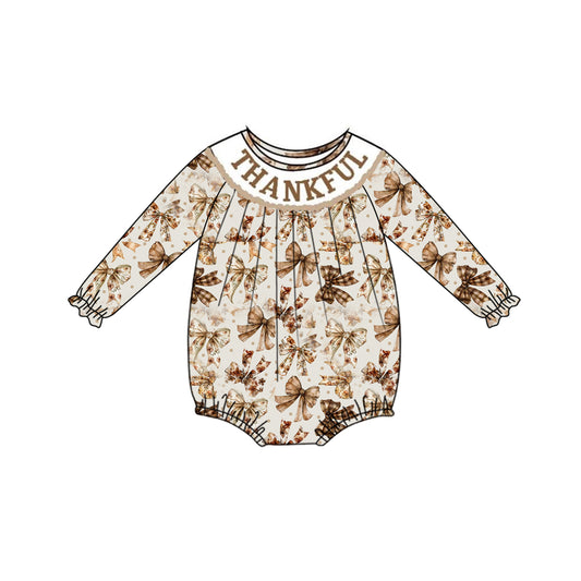 Pre-order LR1879 Baby girls thankful bows romper ( Deadline September 21 )