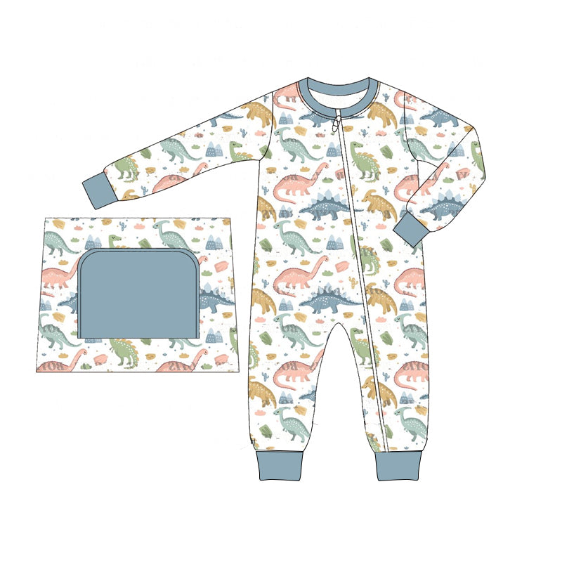 Pre-order LR1938 Baby boys dinosaur zipper romper ( Deadline September 29 )