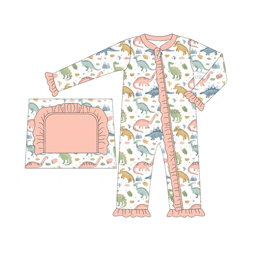 Pre-order LR1939 Baby girls dinosaur zipper romper ( Deadline September 29 )