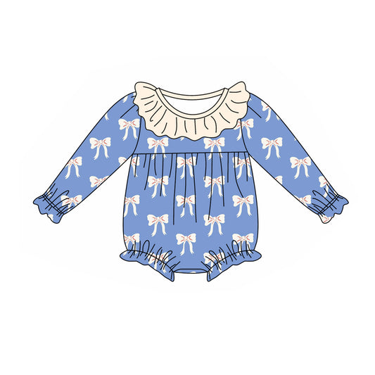 Pre-order LR1941 Baby girls blue bows romper ( Deadline September 29 )