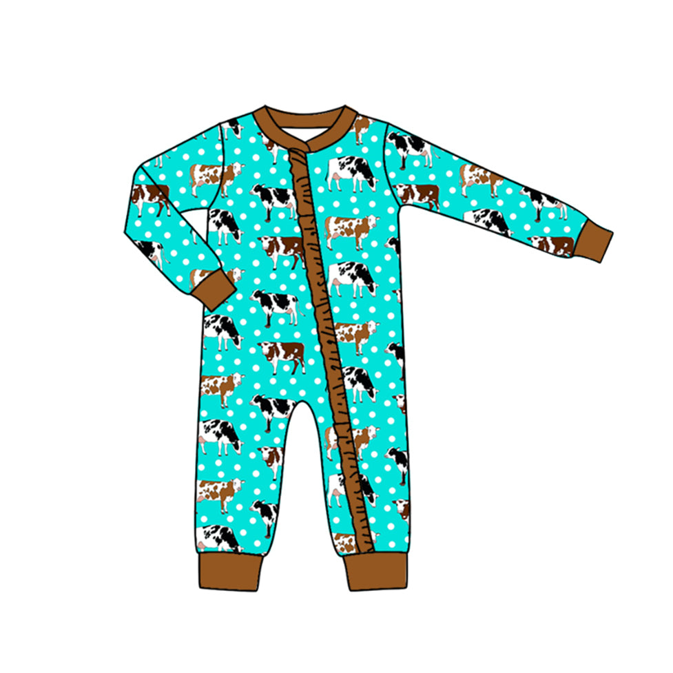 Pre-order LR1944 Baby girls cow zipper romper ( Deadline September 30 )