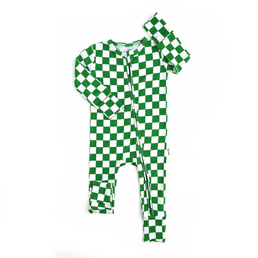 Pre-order LR1965 Baby girls green plaid zipper romper ( Deadline Oct.3 )