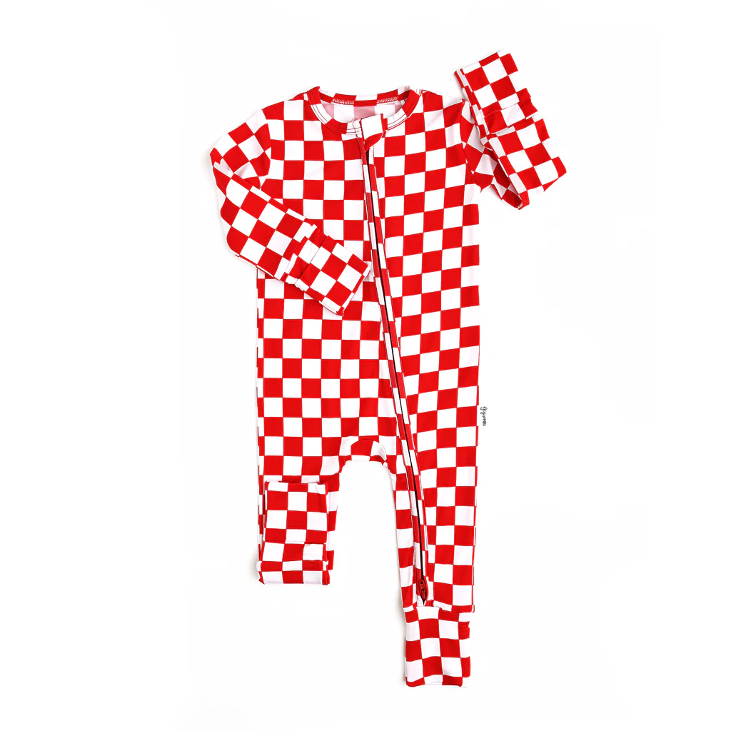 Pre-order LR1969 Baby girls red plaid zipper romper ( Deadline Oct.3 )