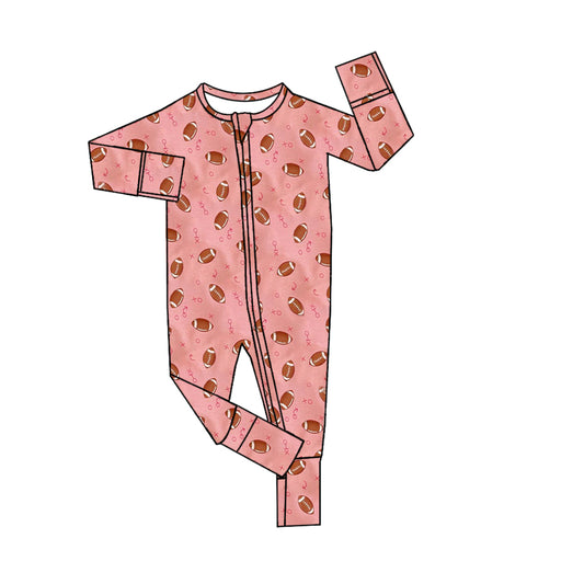 Pre-order LR1988 Baby girls pink football zipper romper ( Deadline Oct.7 )