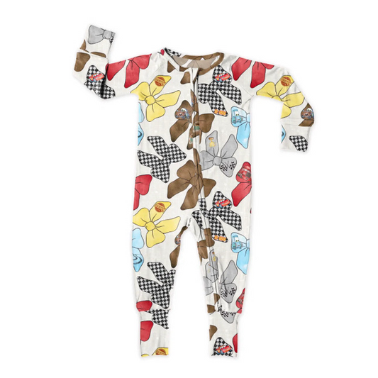 Pre-ordre LR2161 Baby Girls colorful bow zipper romper（Deadline Dec.12）