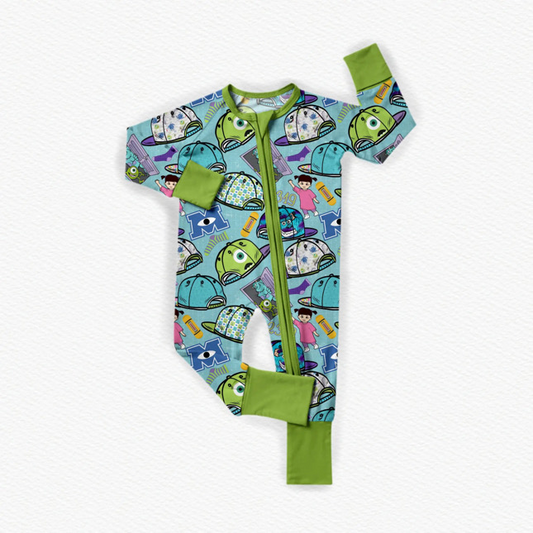 Pre-ordre LR2162 Baby green moster zipper romper（Deadline Dec.12）