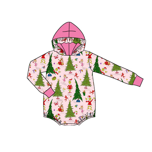 Pre-ordre LR2569 baby girls Christmas tree pink Hooded hood romper（Deadline Sep.4）