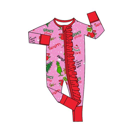 Pre-ordre LR2570 baby girls Christmas rose red floral zipper romper（Deadline Sep.4）