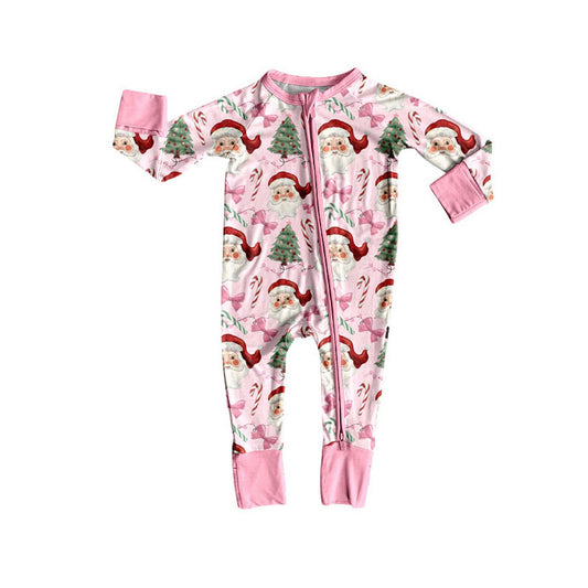 Pre-ordre LR2597 baby girls Christmas Santa Claus pink zipper romper（Deadline 2025.9.12）