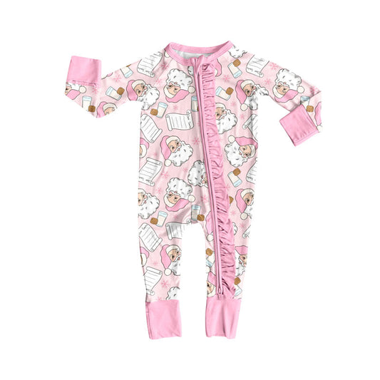 Pre-ordre LR2602 baby Christmas Santa Claus pink zipper romper（Deadline 2025.9.13）
