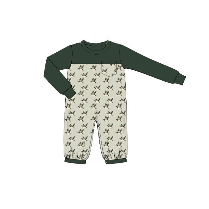 10.1 Pre-order LR2747 baby boys duck long sleeve green romper