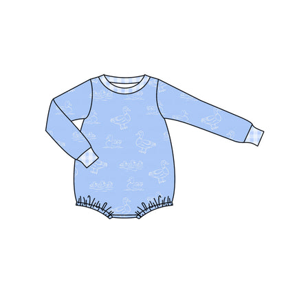 12.3  Pre-order LR2969  baby boys blue duck long sleeves romper