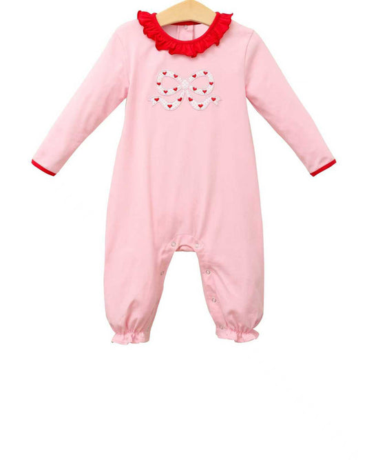 12.4 Pre-order LR2973 baby girls Valentine's pink bow long sleeves romper
