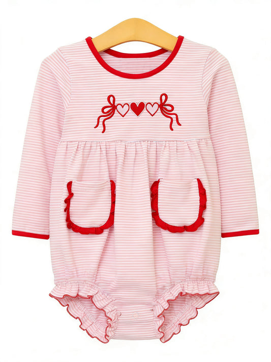 12.4 Pre-order LR2974 baby girls Valentine's pink bow long sleeves romper