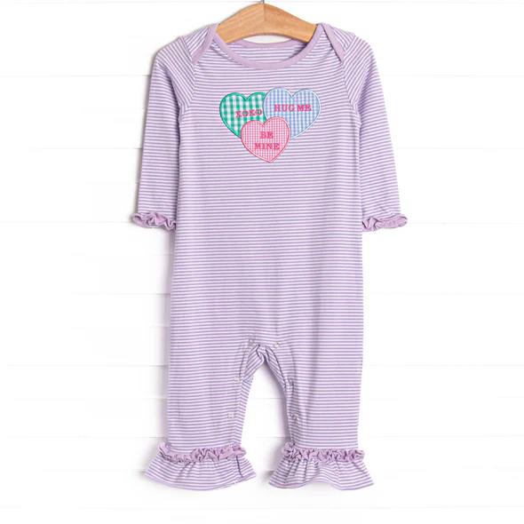 12.5 Pre-order LR2978 baby girls Valentine's love purple stripe long sleeves romper