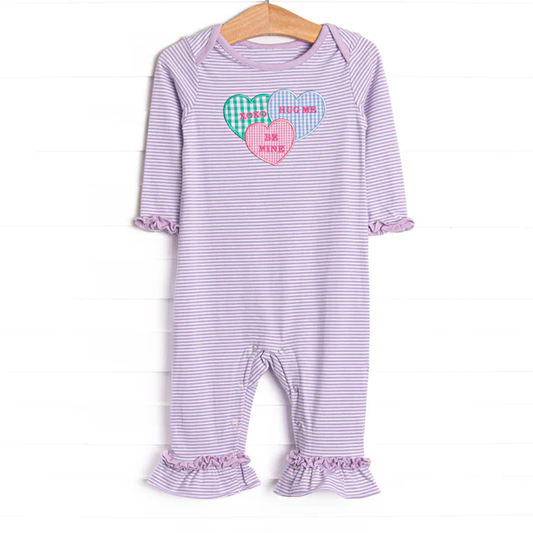 12.5 Pre-order LR2978 baby girls Valentine's love purple stripe long sleeves romper
