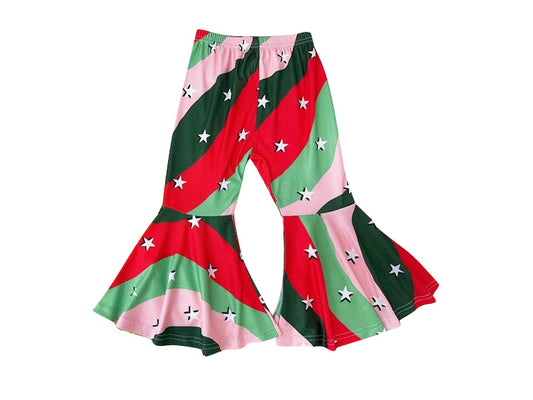 Pre-order P0628 Girls Christmas green red Bell Bottom Pants ( Deadline Sept. 12 )