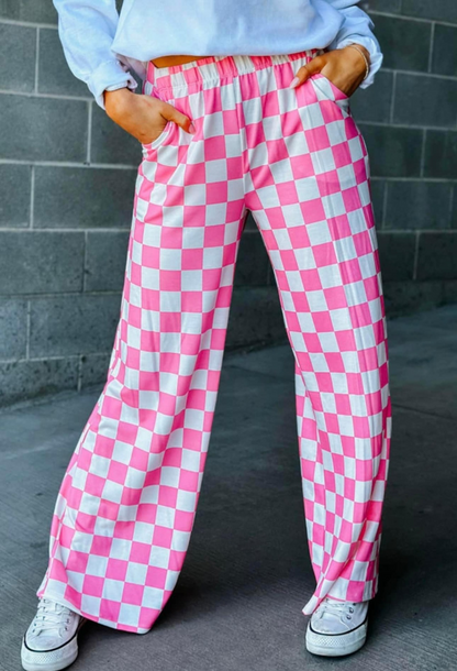 P0648 Adult woman pink plaid Pants