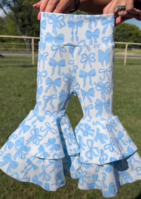 P0886 baby girls blue bow long Pants yoga