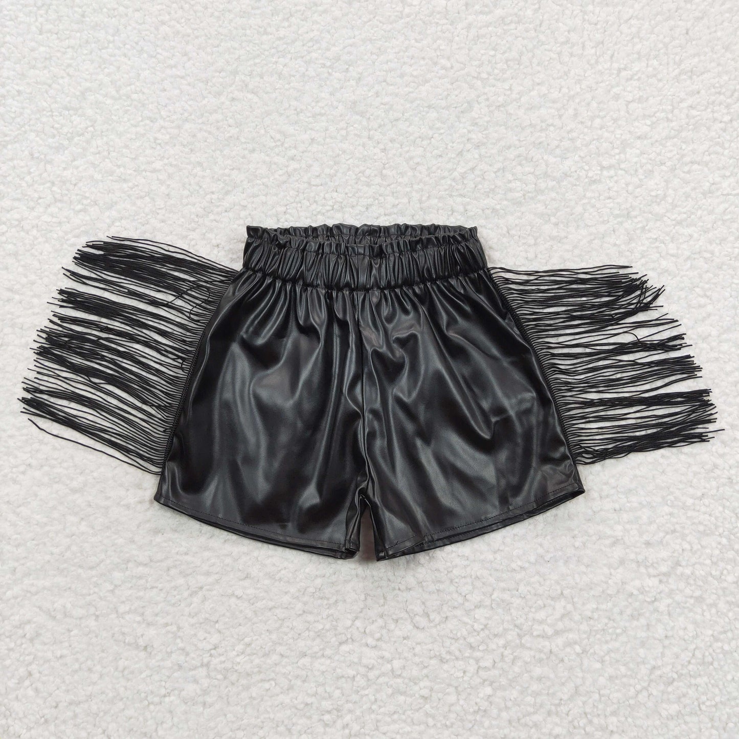 Girls Black Leather Shorts