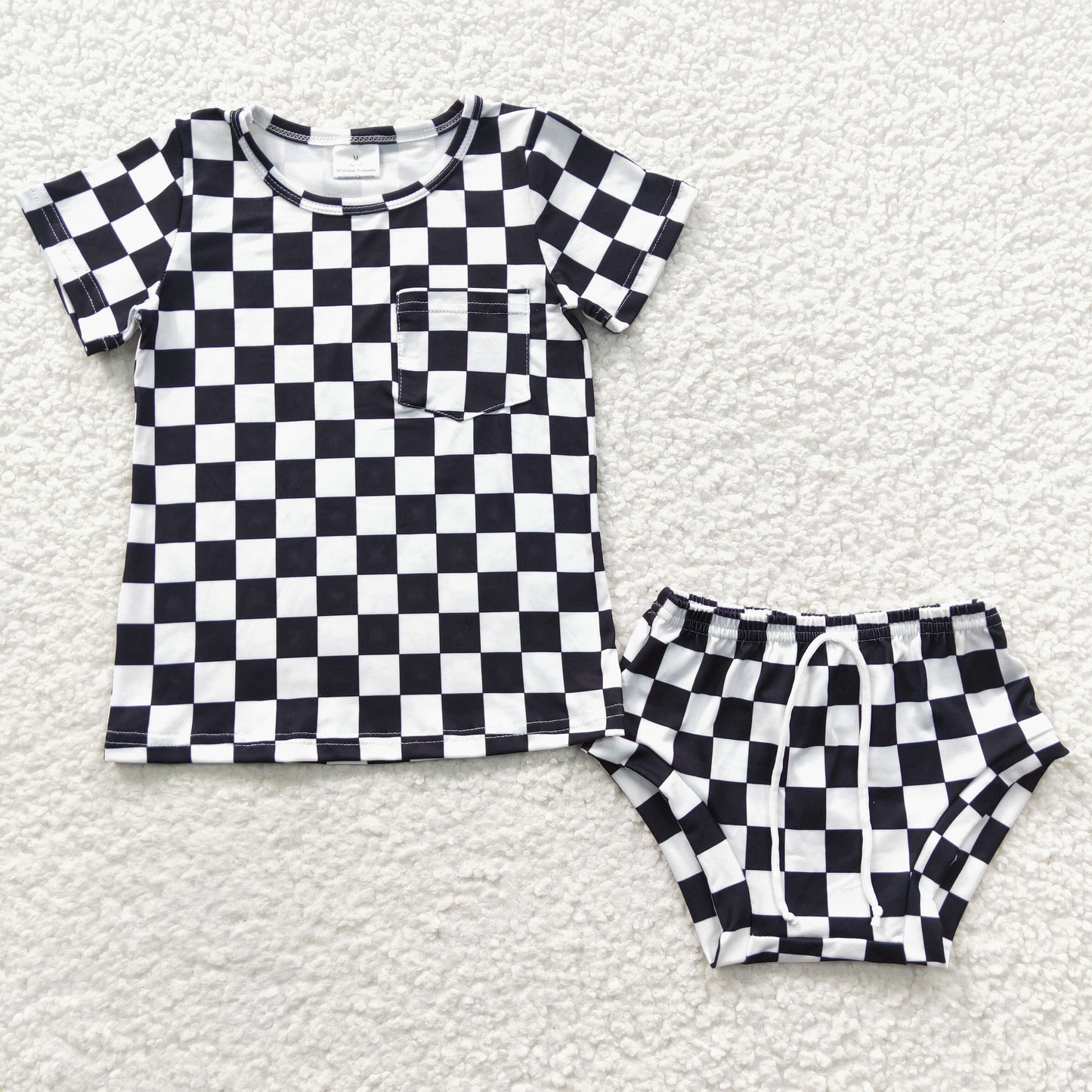 Girls Black Checked Bummies Set