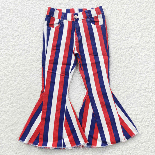 Girls Bell Bottom Blue Red Stripe Jeans Pants