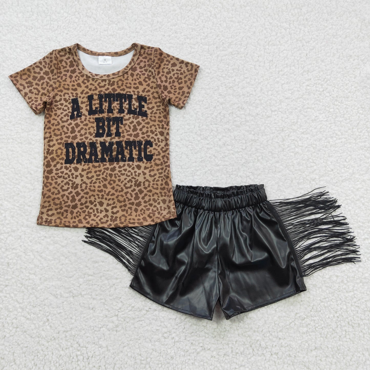 Girls Dramatic Outfits Short Sleeves Leather Shorts