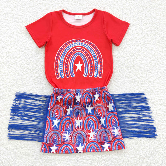 Girls Rainbow Outfits Fringe Skirt