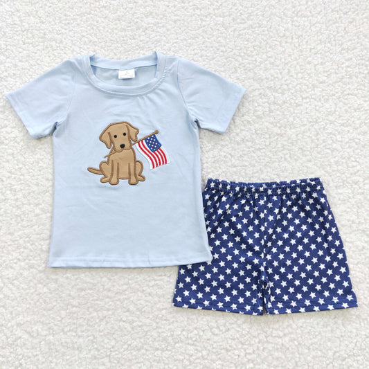 Boys July Fourth Dog Outfits Stars Shorts Embroidery