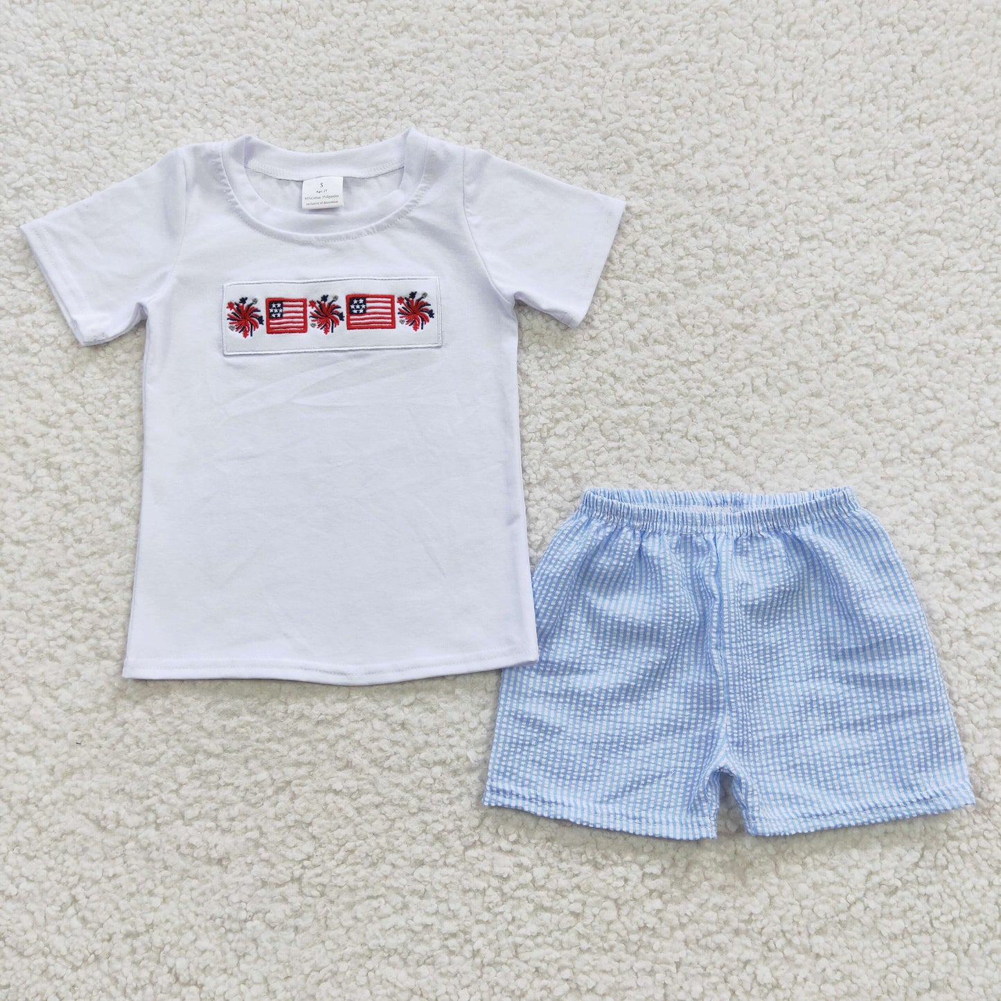 Boys July Fourth Embroidery Flag Outfits