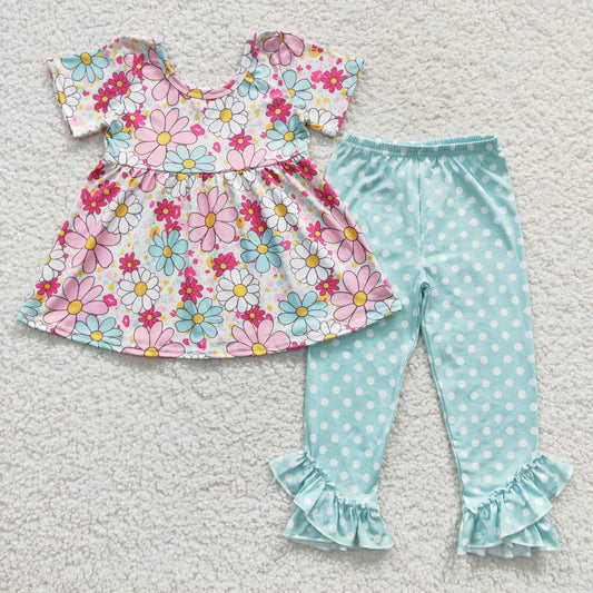 Girls Floral Outfits Polka Dot Pants