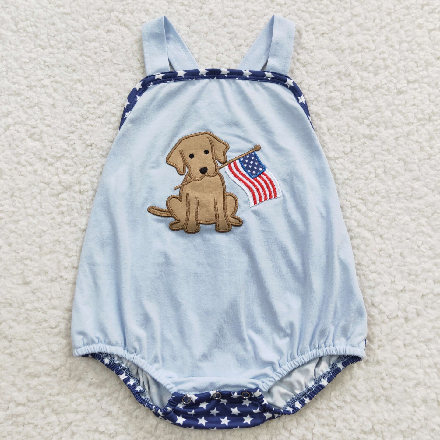 Boys July Fourth Embroidery Dog Rompers