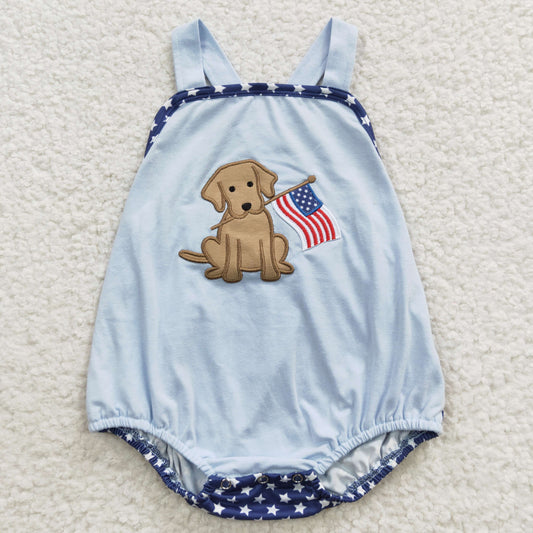 Boys July Fourth Embroidery Dog Rompers