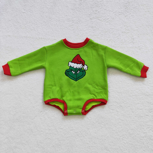 LR0277 Baby Christmas Green Rompers Long Sleeves Cotton