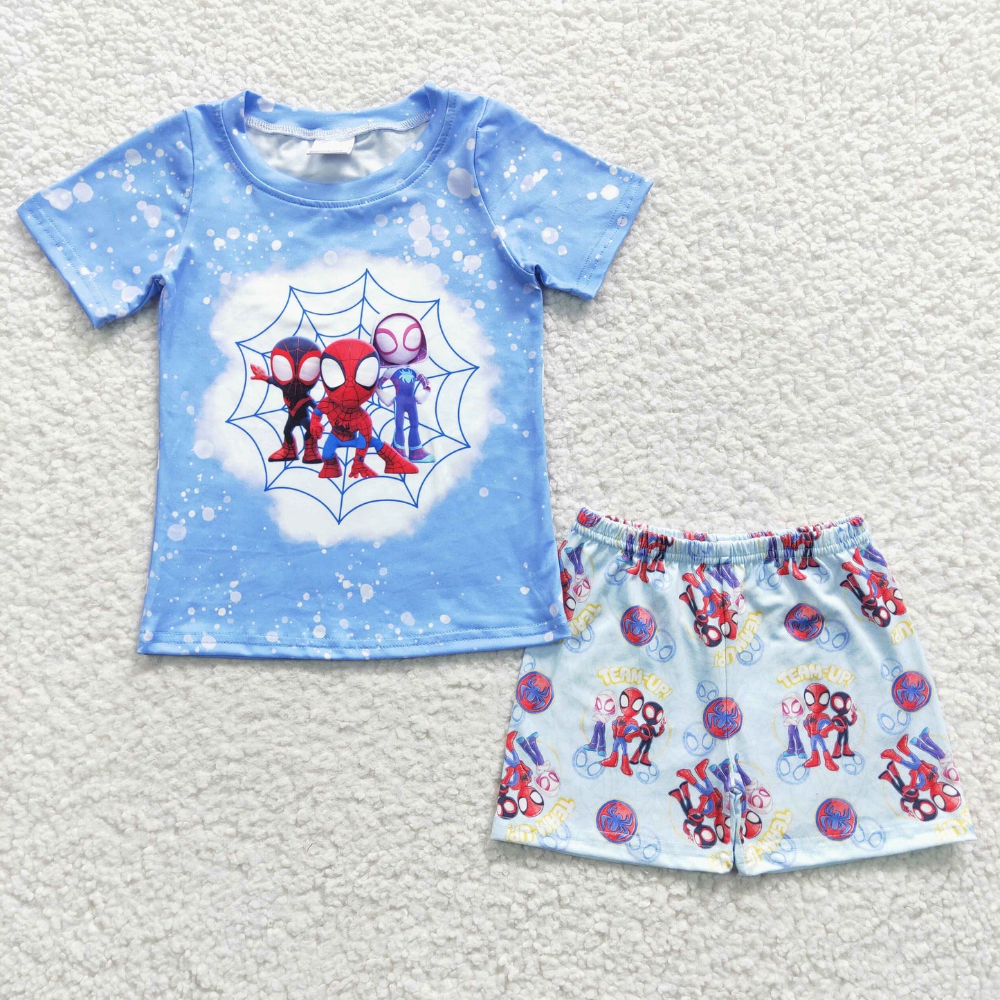 Boys Spider Outfits Short Sleeves Blue Shorts