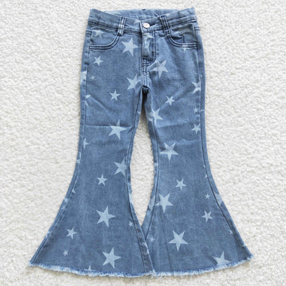 Girls Blue Stars Bell Bottom Jeans