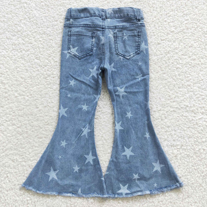 Girls Blue Stars Bell Bottom Jeans