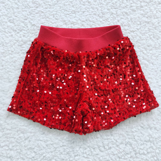 Girls Summer Red Sequin Shorts