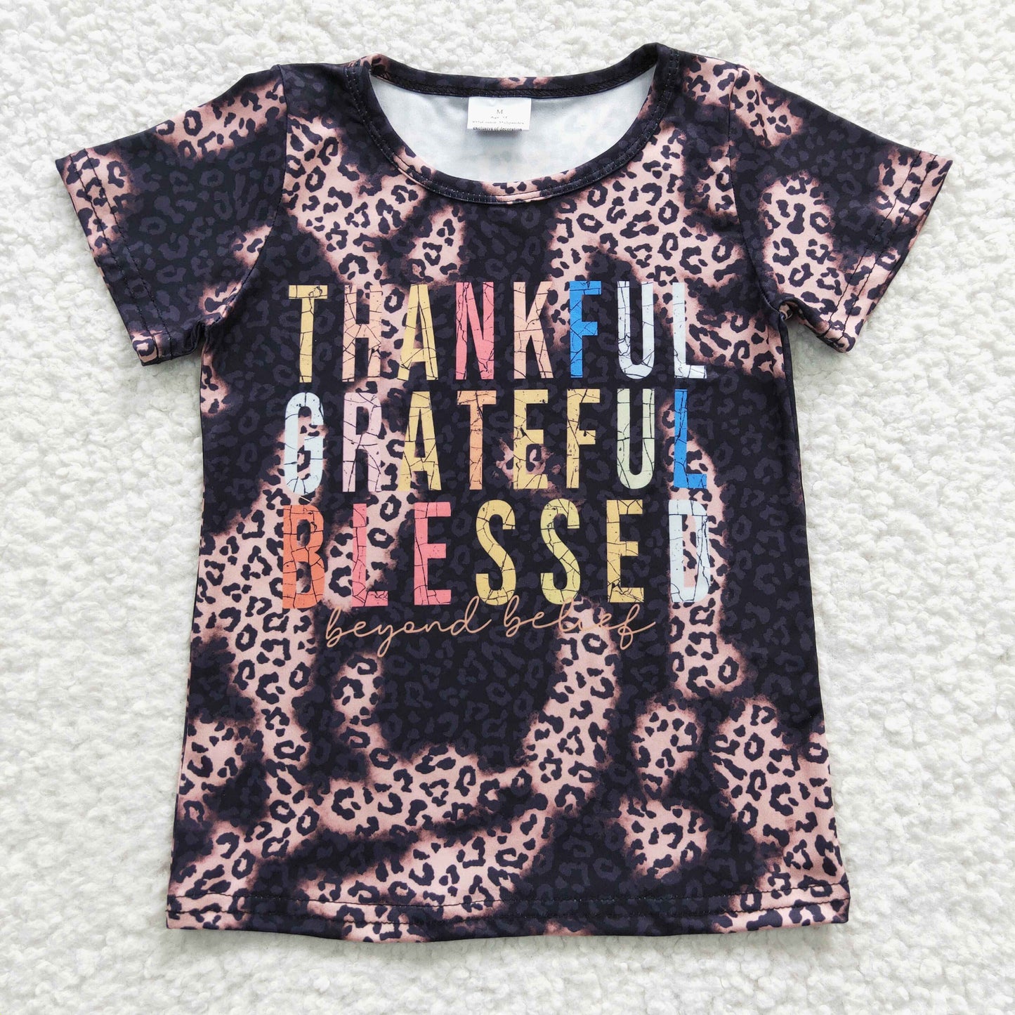 Girls Thankful Leopard T-shirt