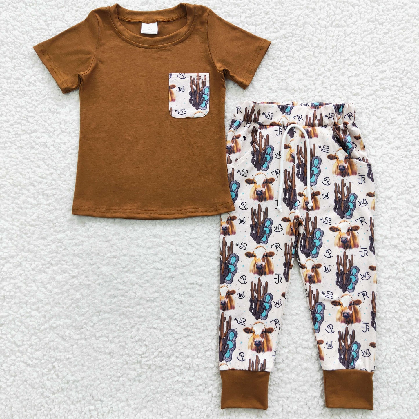 Boys Cow Cactus Brown Outfits