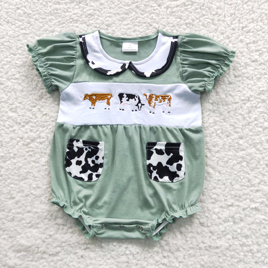 Girls Embroidery Cow Rompers