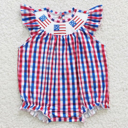 Girls July Fourth Embroidery Flag Rompers