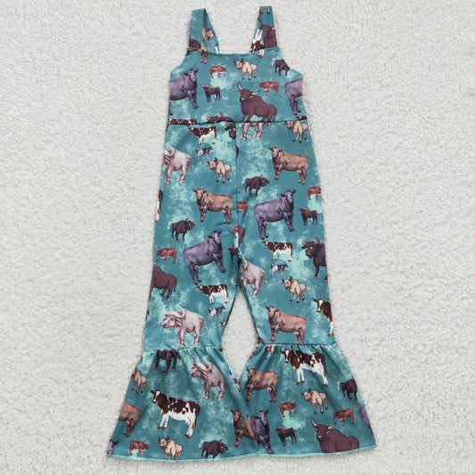 Girls Cow Green Overall