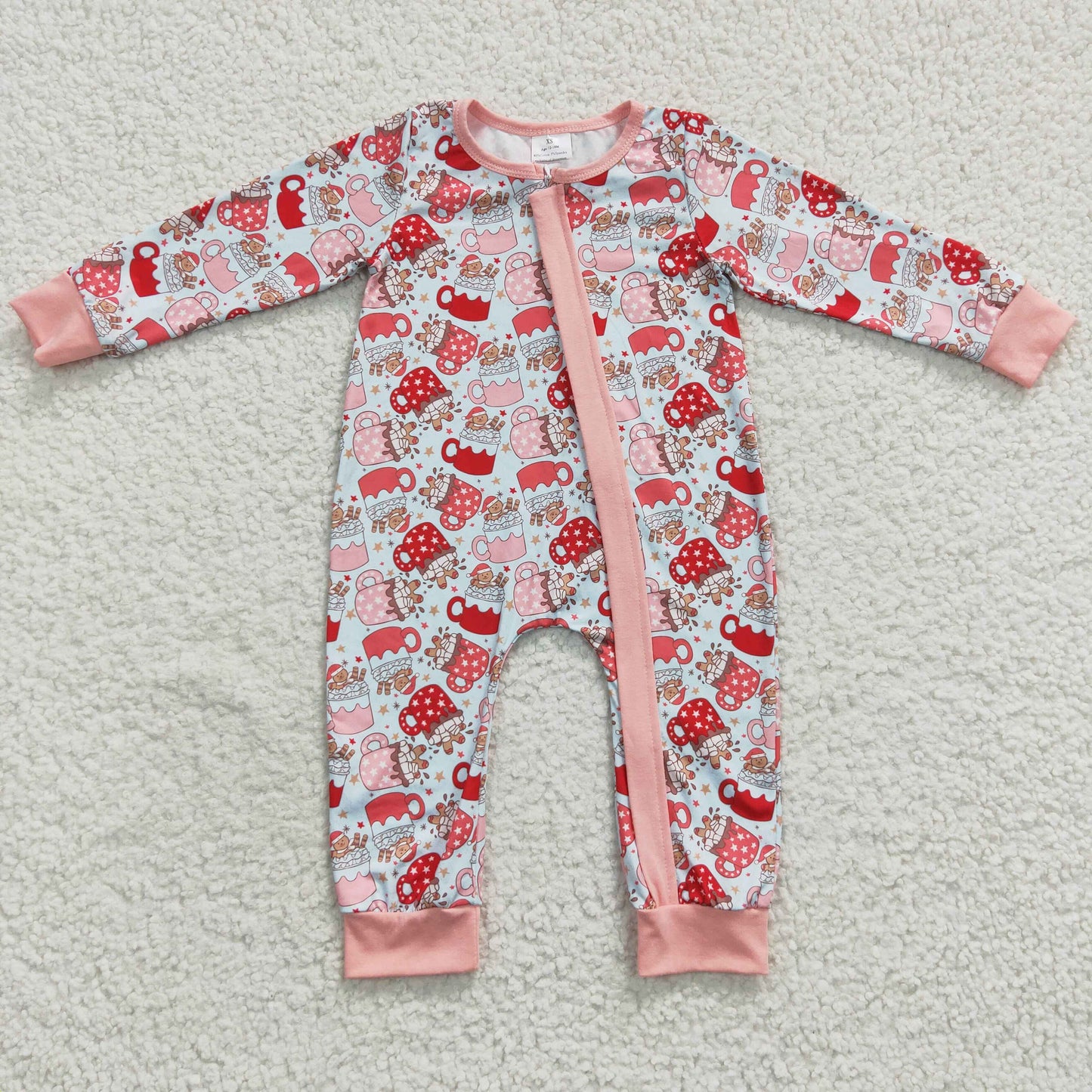 Baby Christmas Zipper Rompers Sleeper Milk silk